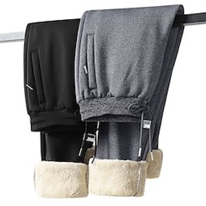Men's Sherpa Fleece Pants Sweatpants Joggers Pocket Drawstring Elastic Waist Plain Comfort Breathable Outdoor Daily Going out Fashion Casual Black Black Straight Leg miniinthebox