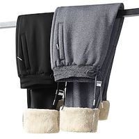 Men's Sherpa Fleece Pants Sweatpants Joggers Pocket Drawstring Elastic Waist Plain Comfort Breathable Outdoor Daily Going out Fashion Casual Black Black Straight Leg miniinthebox - thumbnail