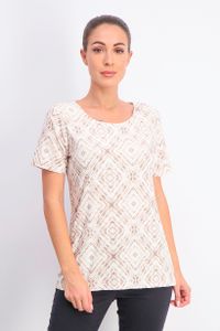 Womens Printed Jacquard T-Shirt  Stone Combo
