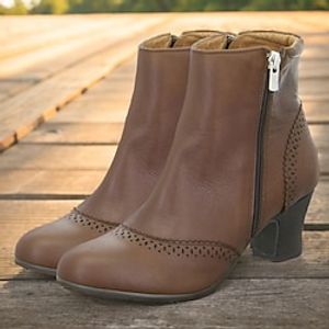 Women's Boots Brogue Plus Size Party Outdoor Work Booties Ankle Boots Kitten Heel Vintage Fashion Elegant PU Zipper Color Block Black Brown Beige Lightinthebox