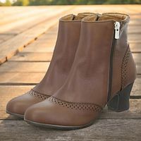 Women's Boots Brogue Plus Size Party Outdoor Work Booties Ankle Boots Kitten Heel Vintage Fashion Elegant PU Zipper Color Block Black Brown Beige Lightinthebox - thumbnail