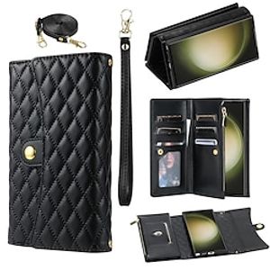 Phone Case For Samsung Galaxy S24 S23 S22 S21 S20 Ultra Plus FE A53 Wallet Case Zipper Full Body Protective with Lanyard Retro Geometric Pattern TPU PU Leather Lightinthebox
