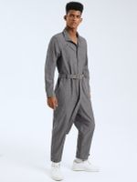 Men Fashion Digital Distortion Belt Design Long Sleeve Jumpsuit - thumbnail