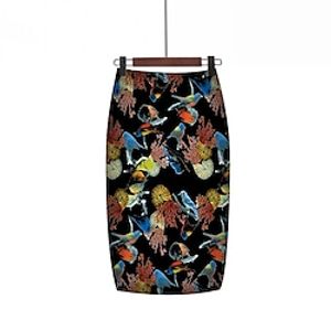 Women's Pencil Bodycon Knee-length Polyester Black White Pink Red Skirts Summer Split Print Without Lining Streetwear Elegant Office / Career Daily S M L miniinthebox