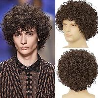 Dai Cloud Short Brown Curly Afro Wigs for Men Fluffy Rocker Synthetic Wigs for Cosplay Costume Wigs Lightinthebox - thumbnail