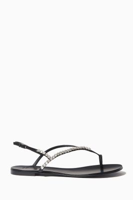 Aries Crystal Flat Sandals in Leather