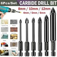 6pcsset Multifunctional Drill Bits, Construction Tungsten Ceramic Triangle Drill Bit Set For CeramicTileConcreteBrick Wall Glass Lightinthebox - thumbnail