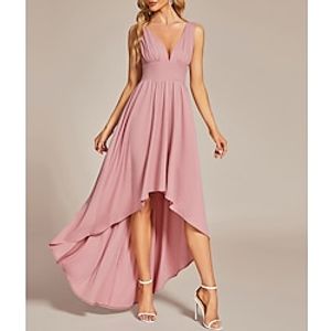 A-Line Wedding Guest Dresses Casual Dress Wedding Party Asymmetrical Sleeveless V Neck Spandex with Pleats 2023 miniinthebox