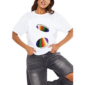 Women's T shirt Rainbow Graphic Geometric Print Round Neck Tops 100% Cotton Basic Basic Top White Black Lightinthebox