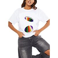 Women's T shirt Rainbow Graphic Geometric Print Round Neck Tops 100% Cotton Basic Basic Top White Black Lightinthebox - thumbnail