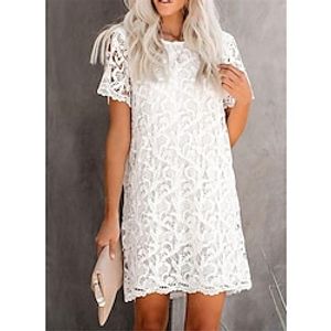 Women's Party Dress Lace Dress T Shirt Dress Tee Dress Mini Dress White Short Sleeve Pure Color Lace Spring Summer Crew Neck S M L XL XXL miniinthebox