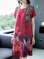 Round Neck Floral Printed Shift Dress - thumbnail