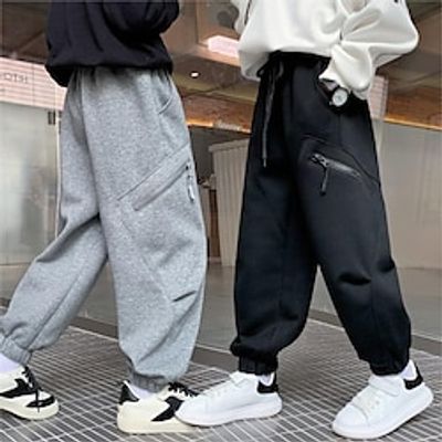 Kids Boys Sweatpants Trousers Pocket Solid Color Comfort Pants School Daily Black Gray Lightinthebox