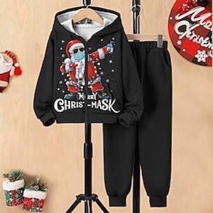 Christmas Boys 3D Santa Claus Hoodie  Pants Set Long Sleeve 3D Printing Fall Winter Active Fashion Cool Polyester Kids 3-12 Years Outdoor Street Vacation Regular Fit Lightinthebox