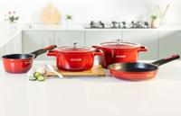 Royalford 6 piece Cast Aluminum Cookware Set Red - RF9845