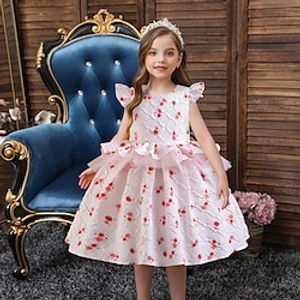 Kids Girls' Dress Party Dress Solid Color Floral Short Sleeve Wedding Birthday Princess Beautiful Polyester Mesh Summer Spring Fall 3-10 Years Champagne Red Blue Lightinthebox