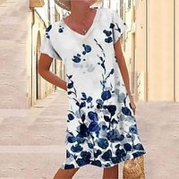 Women's Shift Dress Knee Length Dress White Short Sleeve Floral Print Spring Summer V Neck Casual Vacation 2022 S M L XL XXL 3XL Lightinthebox - thumbnail