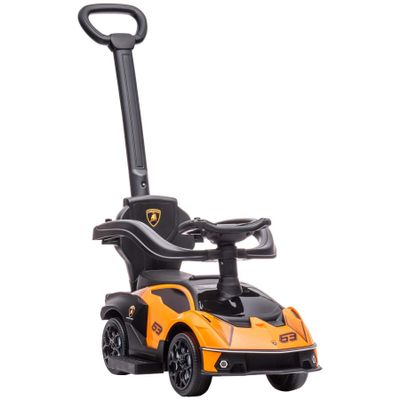 Megastar Ride On Licensed Lamborghini Signature 2-In-1 Push Along Stroller With Horn Engine Sound And Steering Wheel With Parental Handle, Orange - 661l-o (UAE Delivery Only)