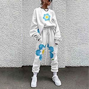 Women's Basic Streetwear Floral 3D Print Vacation Casual  Daily Two Piece Set Tracksuit T shirt Pant Loungewear Drawstring Print Tops Lightinthebox
