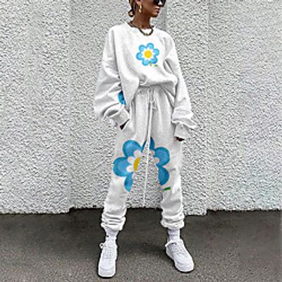 Women's Basic Streetwear Floral 3D Print Vacation Casual  Daily Two Piece Set Tracksuit T shirt Pant Loungewear Drawstring Print Tops Lightinthebox