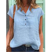 Shirt Blouse Women's White Light Blue Gray Plain Button Street Daily Fashion V Neck Regular Fit S Lightinthebox