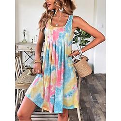 Women's Casual Dress Tank Dress Tie Dye Print U Neck Mini Dress Streetwear Street Holiday Sleeveless Regular Fit Pink Green Summer S M L XL 2XL Lightinthebox