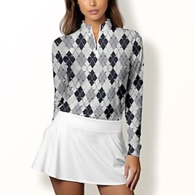 Women's Polo Shirt Golf Shirt Breathable Quick Dry Moisture Wicking Long Sleeve Golf Apparel Golf Clothes Regular Fit Zipper Stand Collar Plaid Spring Autumn Tennis Golf Pickleball Lightinthebox