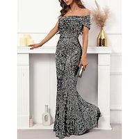 Women's Prom Dress Party Dress Sequin Dress Long Dress Maxi Dress Silver Short Sleeve Pure Color Sequins Spring Fall Winter Strapless Party Wedding Guest Evening Party Vacation 2023 S M L XL XXL 3XL Lightinthebox - thumbnail