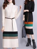 Long-sleeved dress waist slimming sweater skirt Korean style temperament long long skirt