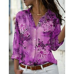 Women's Shirt Blouse Floral Daily Vacation Button Print Red Long Sleeve Casual Shirt Collar Spring Fall Lightinthebox