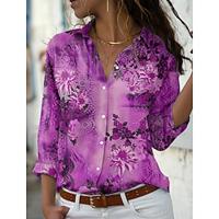 Women's Shirt Blouse Floral Daily Vacation Button Print Red Long Sleeve Casual Shirt Collar Spring Fall Lightinthebox - thumbnail