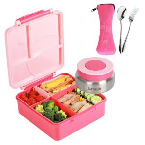 Eazy Kids 3/4 Jumbo Lunch Box With Bowl Spoon & Fork - Pink