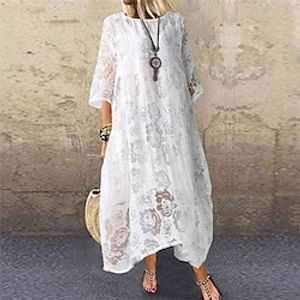 Women's Shift Dress Swing Dress Long Dress Maxi Dress Black Red White Half Sleeve Floral Lace Winter Fall Spring Crew Neck Mature Weekend 2022 S M L XL XXL 3XL 4XL 5XL Lightinthebox