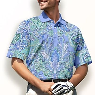 Men's Polo Shirt Golf Shirt Button Up Polo Breathable Quick Dry Moisture Wicking Short Sleeve Golf Apparel Golf Clothes Regular Fit Floral Summer Tennis Golf Pickleball miniinthebox