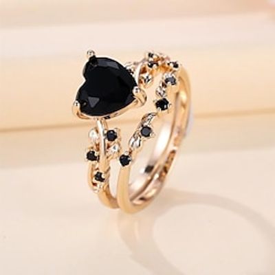 Valentine's Day Women Elegant Stacking Rings Black In Heart Shape Trendy Vine Design On The Band Match Daily Outfits Lightinthebox