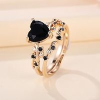 Valentine's Day Women Elegant Stacking Rings Black In Heart Shape Trendy Vine Design On The Band Match Daily Outfits Lightinthebox - thumbnail