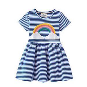 Kids Little Girls' Dress Rainbow Striped A Line Dress Daily Patchwork Print Blue Midi Long Sleeve Casual Cute Dresses Fall Regular Fit 2-6 Years miniinthebox