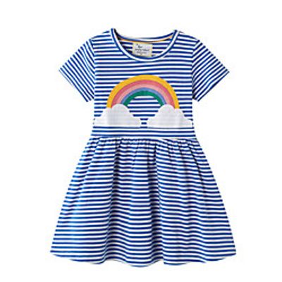 Kids Little Girls' Dress Rainbow Striped A Line Dress Daily Patchwork Print Blue Midi Long Sleeve Casual Cute Dresses Fall Regular Fit 2-6 Years miniinthebox