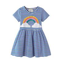 Kids Little Girls' Dress Rainbow Striped A Line Dress Daily Patchwork Print Blue Midi Long Sleeve Casual Cute Dresses Fall Regular Fit 2-6 Years miniinthebox - thumbnail