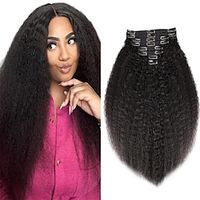 Hair Extensions Clip in Human Hair16inch Kinky Straight 8pcs 18Clips Kinky Straight Clip in Hair Extensions Unprocessed Brazilian Natural Black 120Gram Kinky Human Hair Clip Ins Lightinthebox - thumbnail