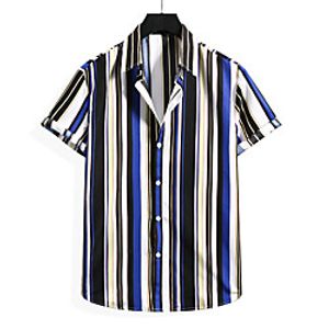 Men's Shirt Striped Print Short Sleeve Casual Tops Casual Tropical Beach Blue Red miniinthebox