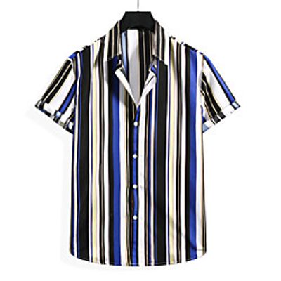 Men's Shirt Striped Print Short Sleeve Casual Tops Casual Tropical Beach Blue Red miniinthebox