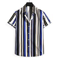Men's Shirt Striped Print Short Sleeve Casual Tops Casual Tropical Beach Blue Red miniinthebox - thumbnail