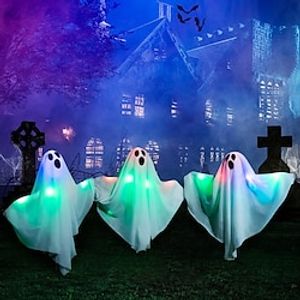 Halloween Ghost Yard Stakes with Light Up Set of 3 Halloween Ghost Decorations Halloween Yard Stakes for Outdoor Decorations Halloween Yard Decoration Haunted House Decoration Lightinthebox