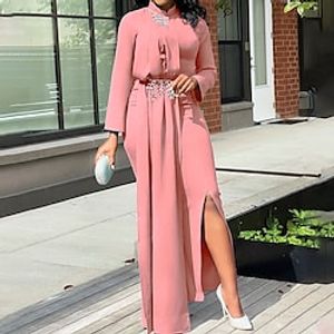 Women's Formal Party Dress Wedding Guest Dress Long Dress Maxi Dress Green Pink Long Sleeve Pure Color Split Winter Fall Autumn Stand Collar Winter Dress Loose Fit 2023 S M L XL XXL 3XL 4XL 5XL miniinthebox