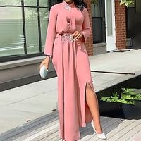 Women's Formal Party Dress Wedding Guest Dress Long Dress Maxi Dress Green Pink Long Sleeve Pure Color Split Winter Fall Autumn Stand Collar Winter Dress Loose Fit 2023 S M L XL XXL 3XL 4XL 5XL miniinthebox - thumbnail