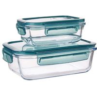 Royalford 2 Pcs Glass Airtight Food Storage Container RF9984 with Lid 1040ml & 370ml, Rectangle, Freezer & Dishwasher Safe - RF9984