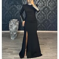 Mermaid Black Dress Evening Gown Glittering Dress Formal Wedding Guest Floor Length Long Sleeve High Neck  Stretch Fabric with Sequin 2023 Lightinthebox - thumbnail