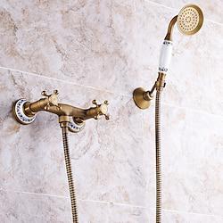 Shower Faucet Set - Handshower Included Vintage Style Antique Brass Mount Outside Brass Valve Bath Shower Mixer Taps Lightinthebox