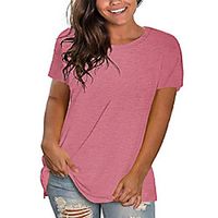 plus size summer shirts for women casual short sleeve t shirts for teen girls basic tees coral Lightinthebox - thumbnail